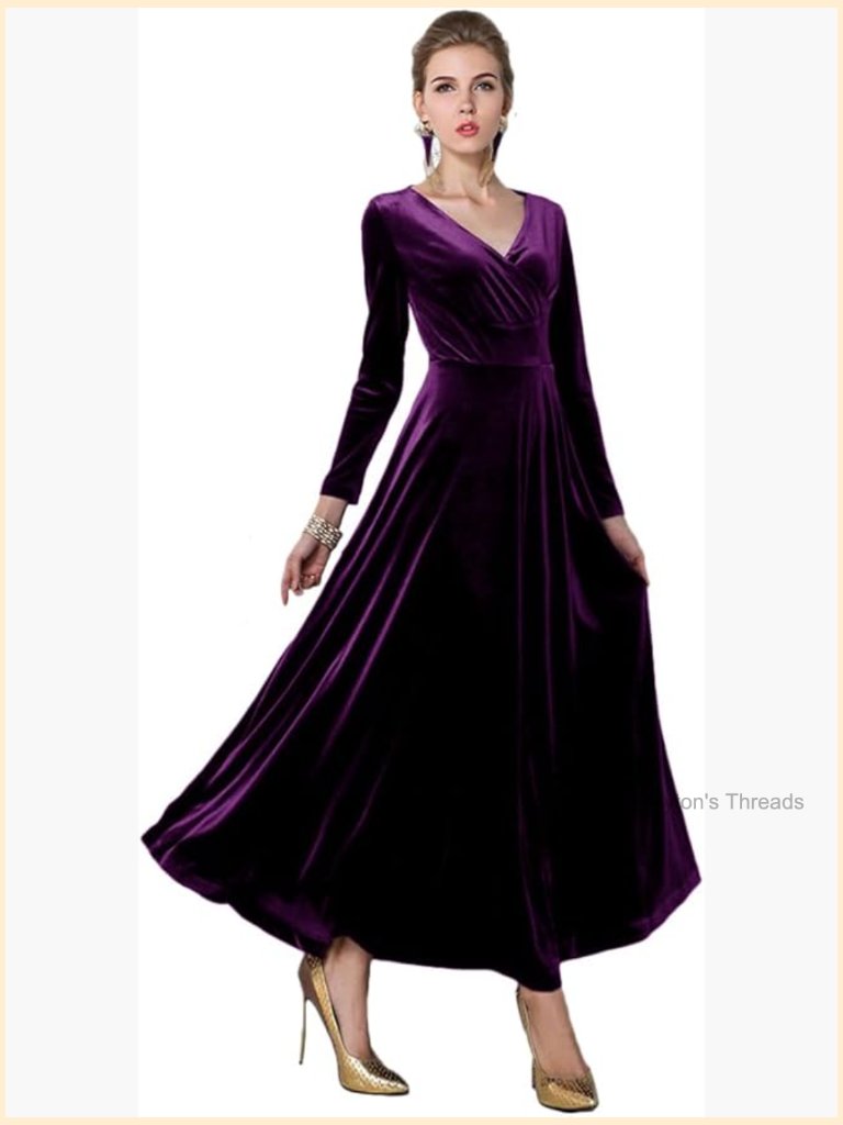 Elegant Velvet Long Sleeve Maxi Dress Evening Party Formal
